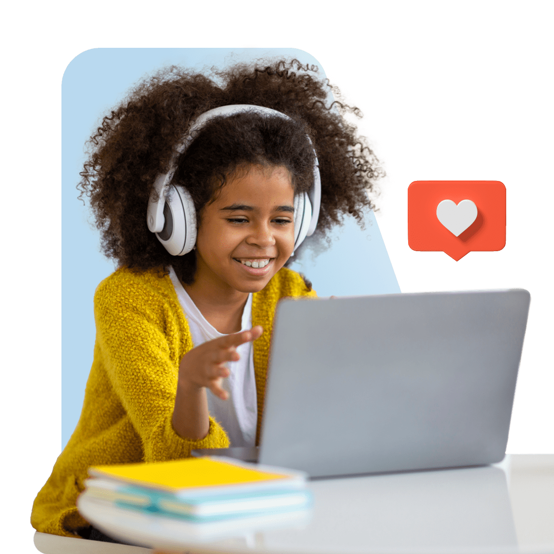 Cómo funciona el aprendizaje en línea en la escuela privada imagen 1 (nombre 1 Young Girl Laptop Headphones Heart)