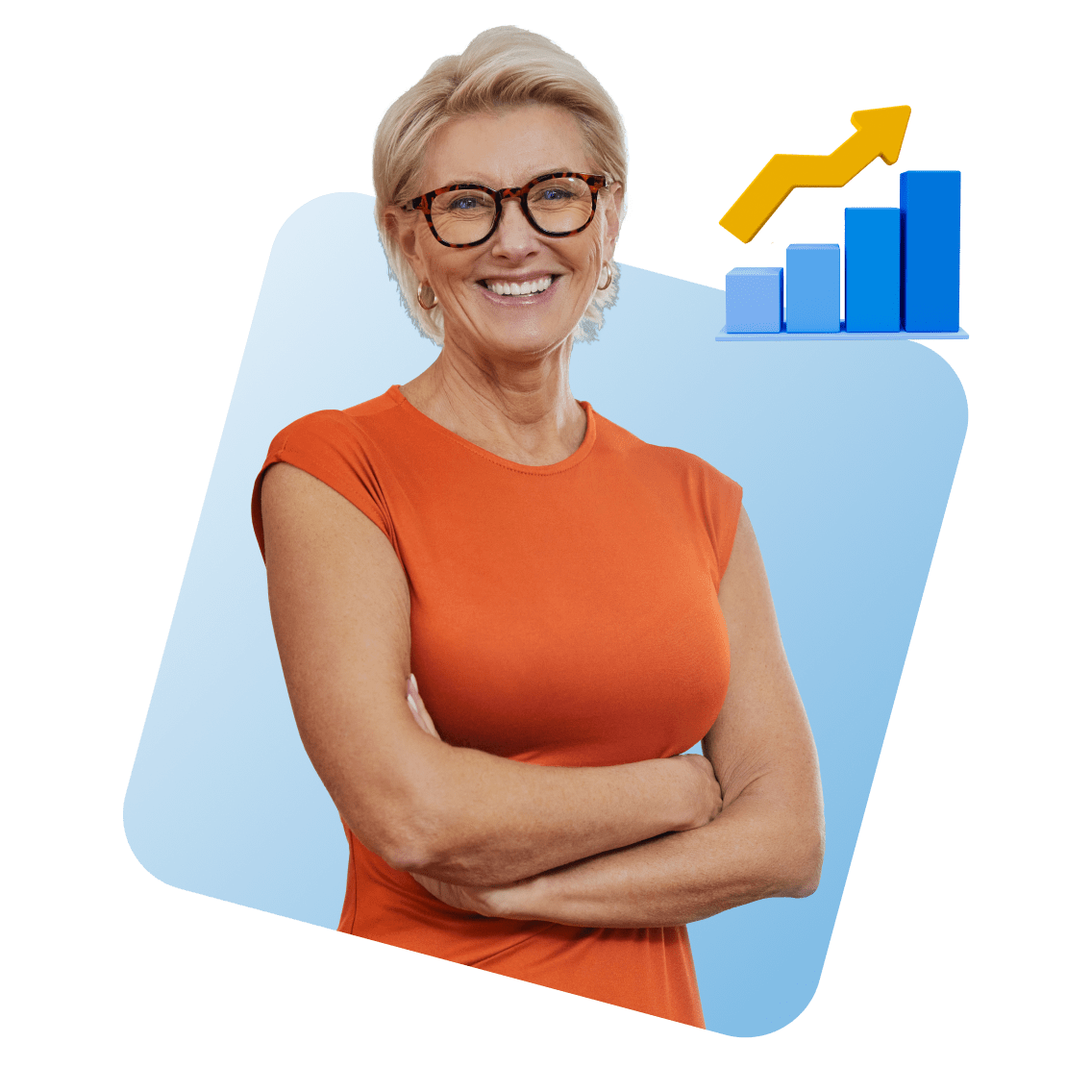Business Management and Administration image 2 (name 4 Adult Women Glasses Orange Shirt BarGraph)