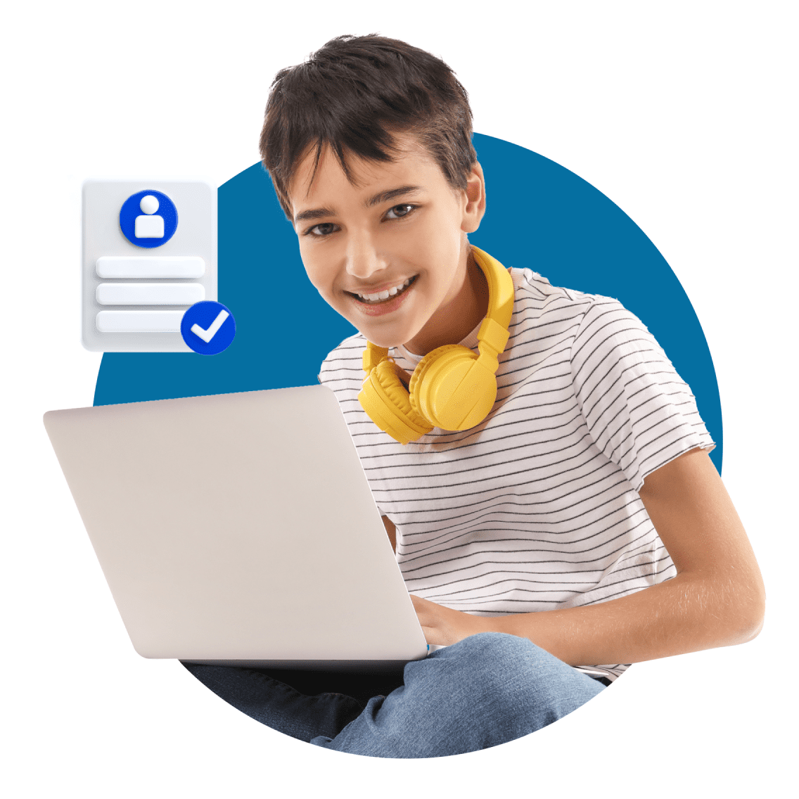 A young boy wearing headphones, focused on his laptop, immersed in his digital experience.