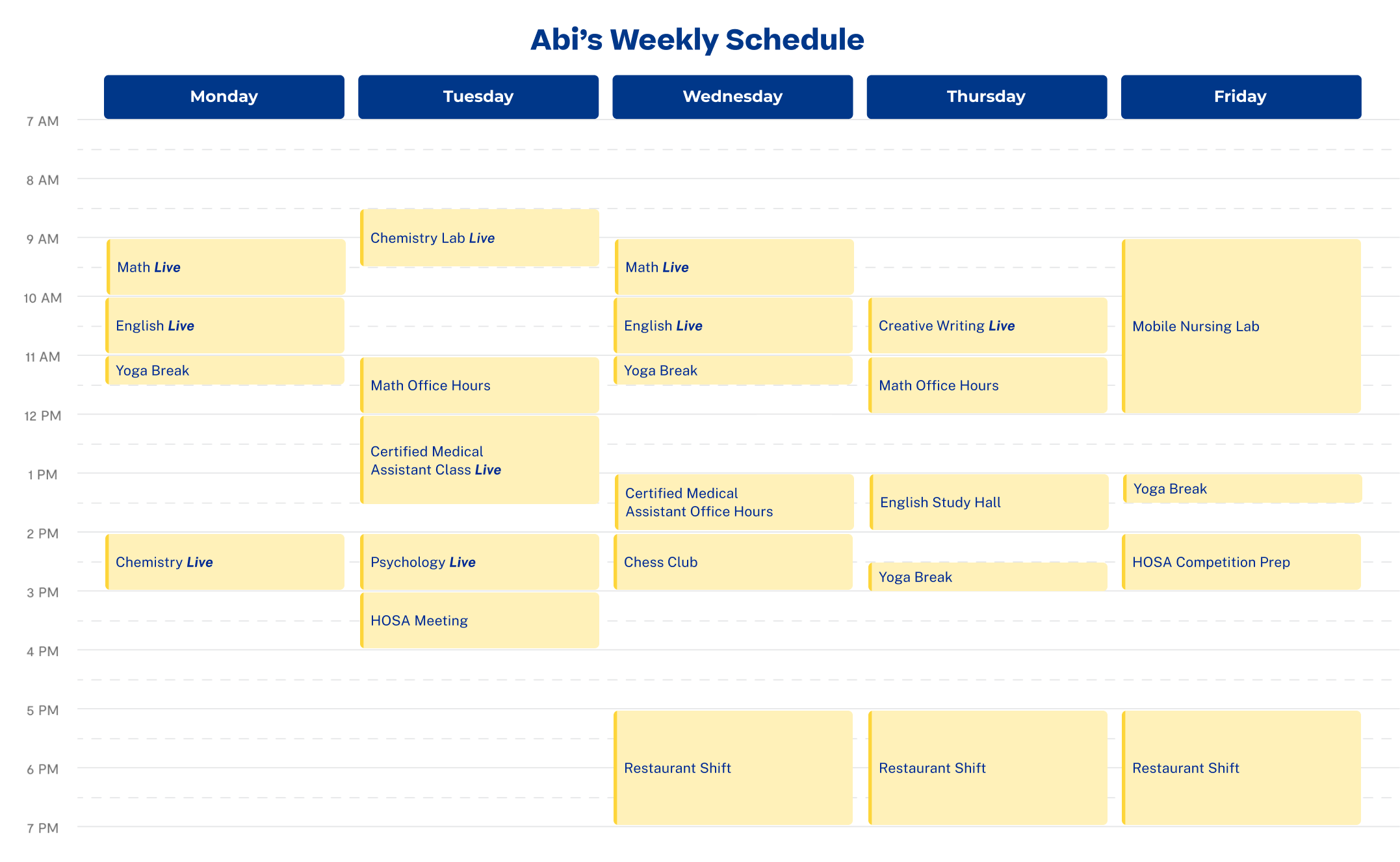 Abi Weekly Schedule