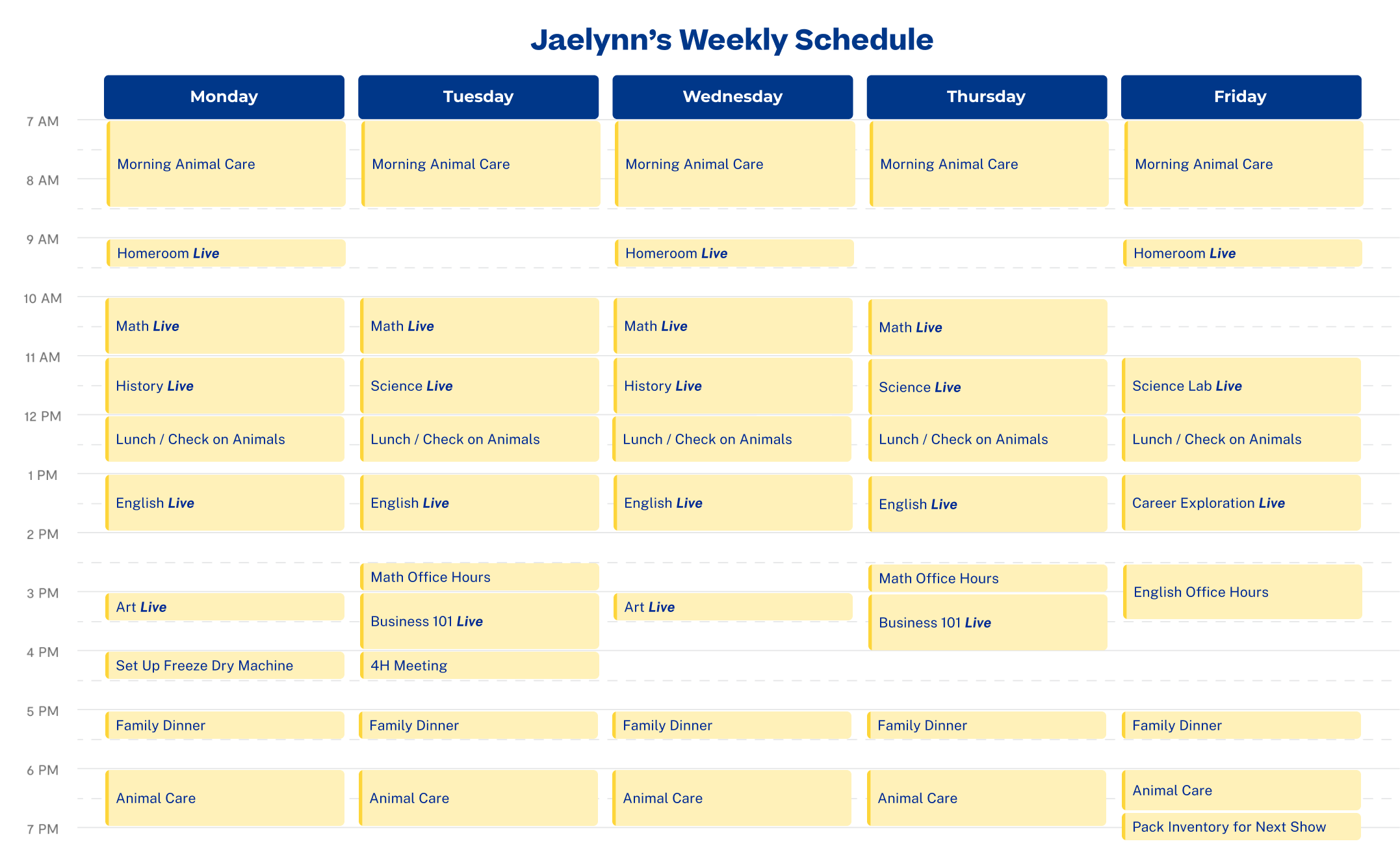 Jaelynn Weekly Schedule