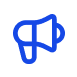 Blue megaphone icon symbolizing announcements or alerts. The simple, bold design conveys clarity and urgency.