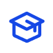 Blue graduation cap icon, symbolizing education and learning. The minimalist design is modern and conveys a sense of achievement.