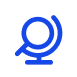 Blue globe icon, featuring a stylized outline of a globe stand. The design conveys simplicity and elegance.