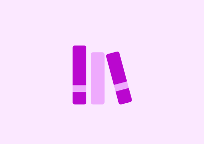 Three stylized purple books standing upright on a light pink background, conveying a sense of organization and knowledge.