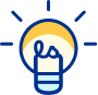 Illustration of a lightbulb, symbolizing an idea. Blue outline with a yellow and white glow, conveying innovation and creativity.