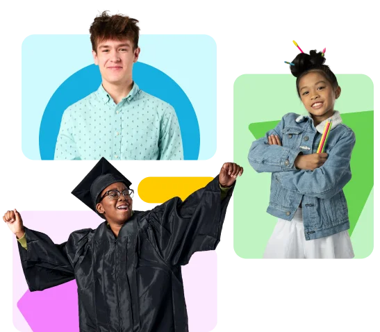 Learners of different ages and academic milestones, including a graduate, representing personalized education and success for every learner.