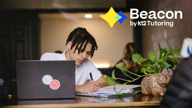 Student receiving personalized tutoring support through Beacon by K12 Tutoring, strengthening study habits, subject mastery, and academic confidence.